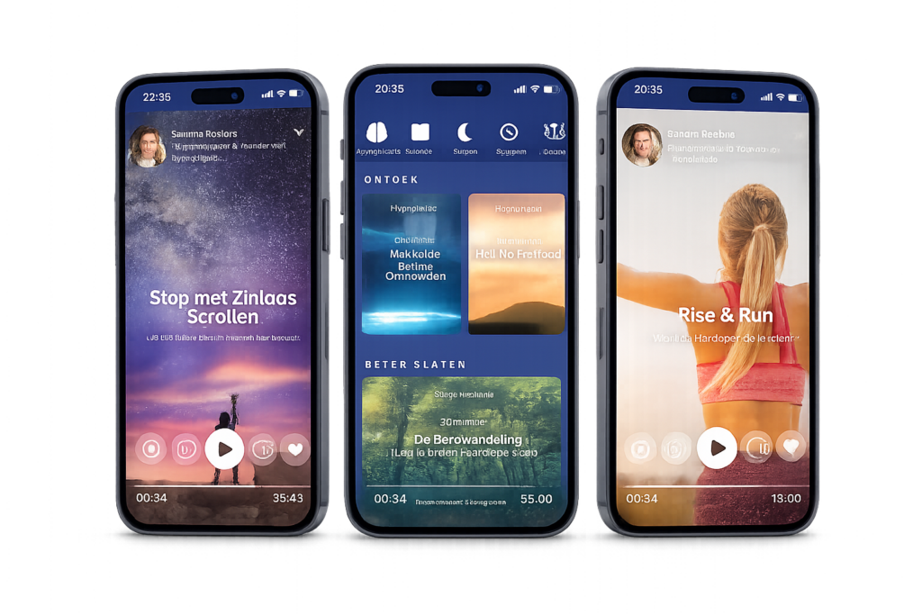 HypnoHabits app met hypnose sessies, meditatie bibliotheek en audio speler op iPhone